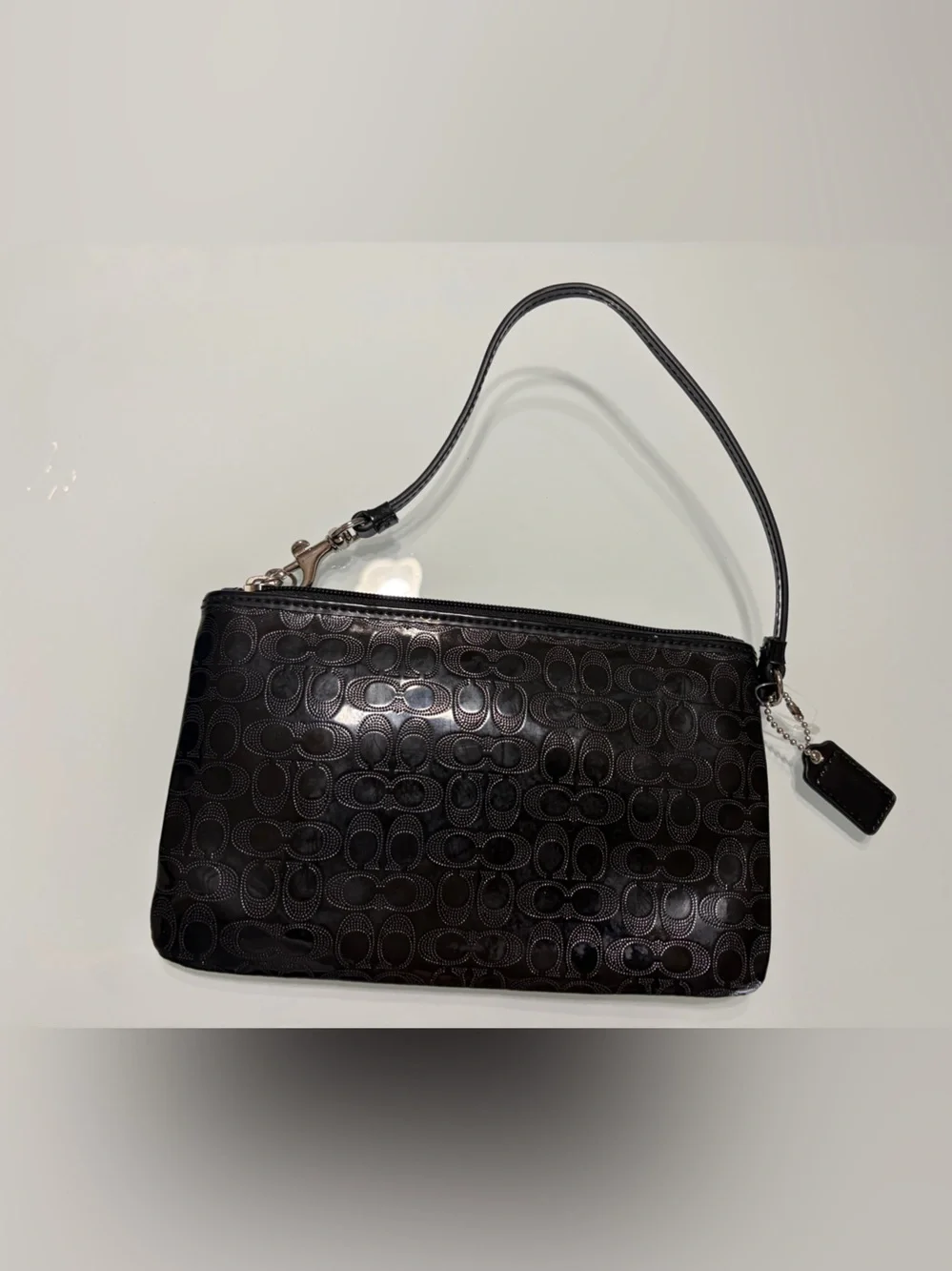 Coach Black Signature Embossed Wristlet with Heart Charm - Picture 5 of 6